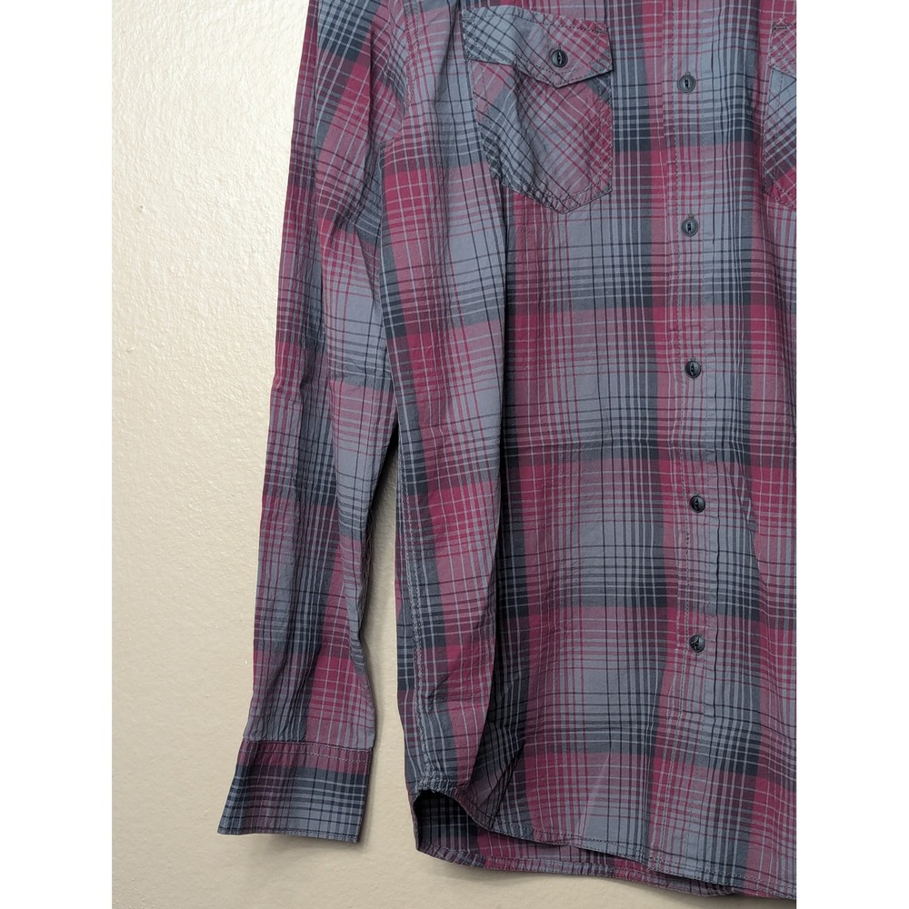 Fox Racing Button Down Shirt Mens L Burgundy Grey Plaid Heritage Forged 17302 - Picture 9 of 15